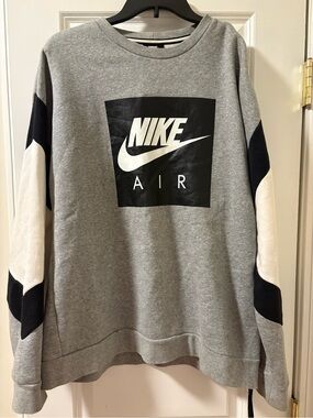Nike Men’s Medium Grey, Black & White Air Crewneck Sweater